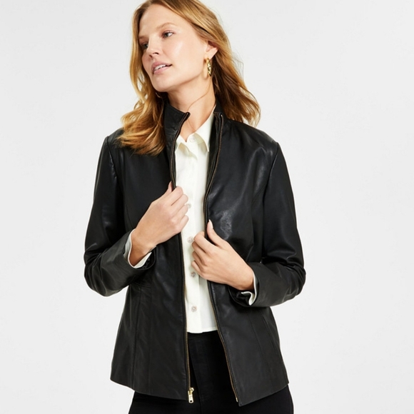 Cole Haan Black Leather Zip Jacket